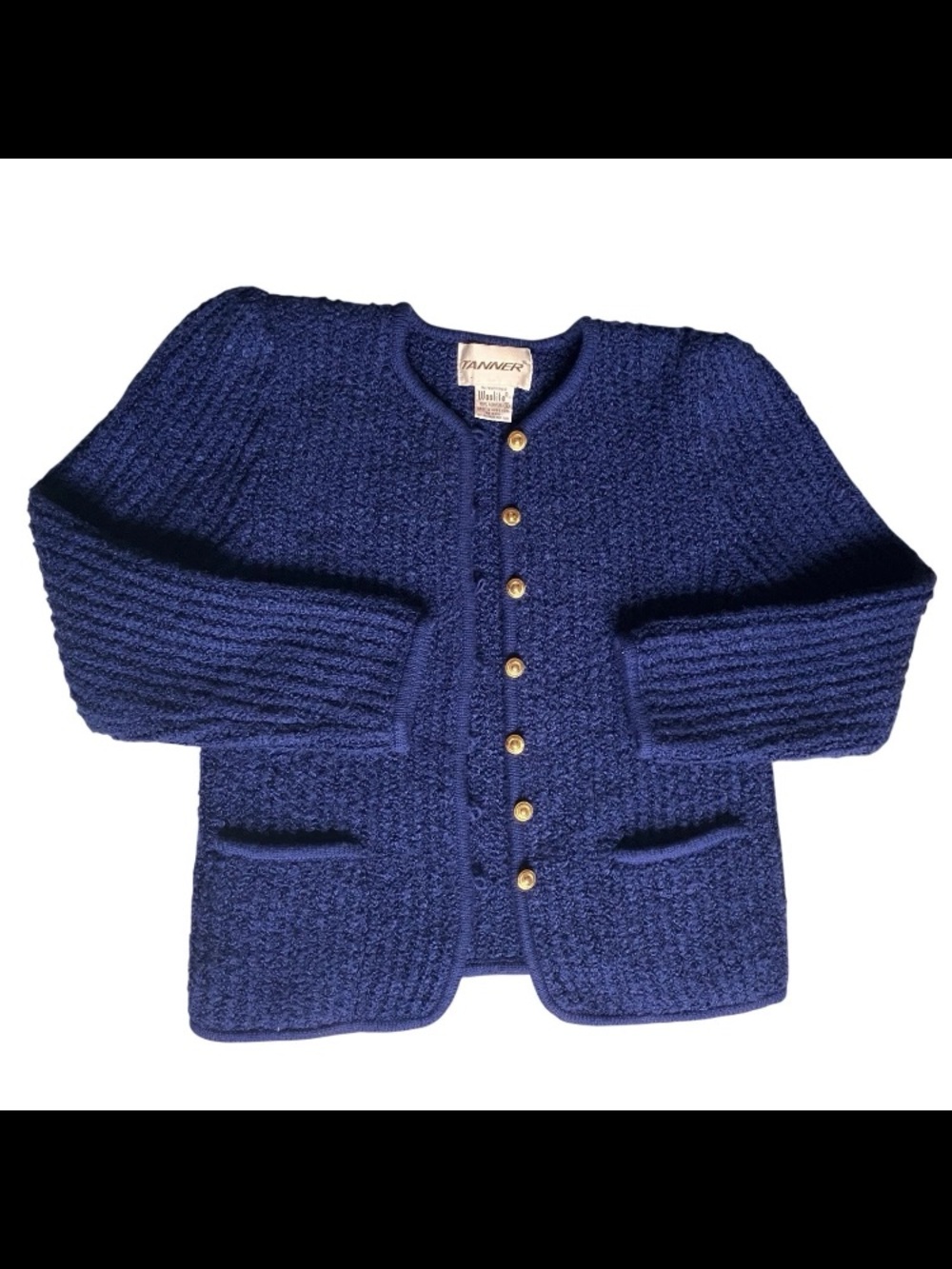 Vintage Tanner Small Ribbed Knit Cardigan Sweater 100% Acrylic Gold Buttons